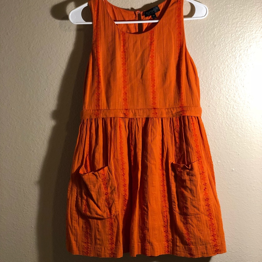 Topshop Pocket Overlay Tunic Dress in Orange